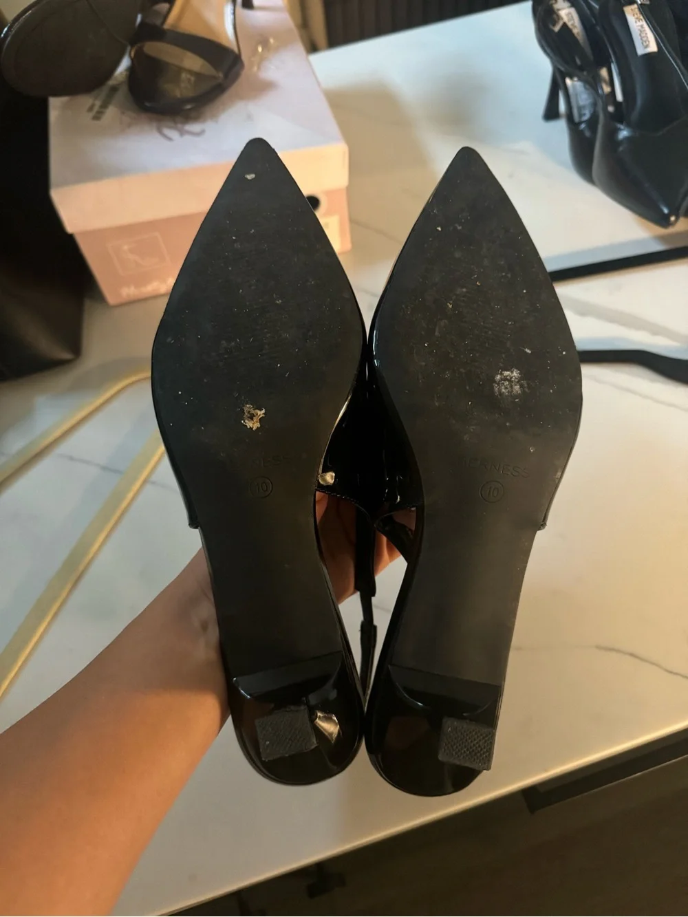 BERNESS Black Patent Slingback Kitten Heel with Buckle